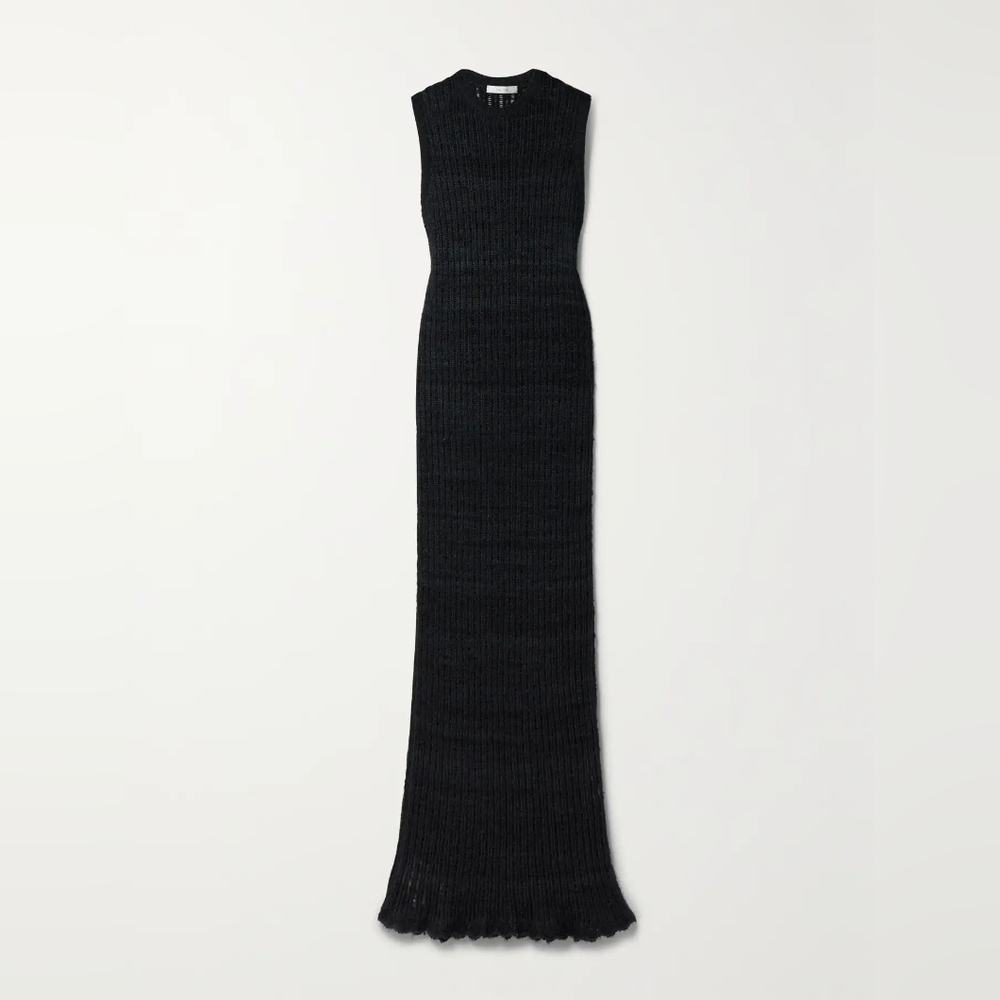 THE ROW Cutro Open Knit Silk Sleeveless Maxi Dress Midnight Blue M Org $2,550 - Picture 3 of 16